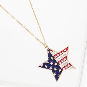 USA Flag Star Long Necklace